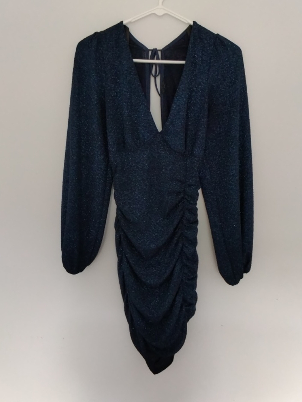 Windsor Navy Sparkle Ruched V-Neck Mini Dress